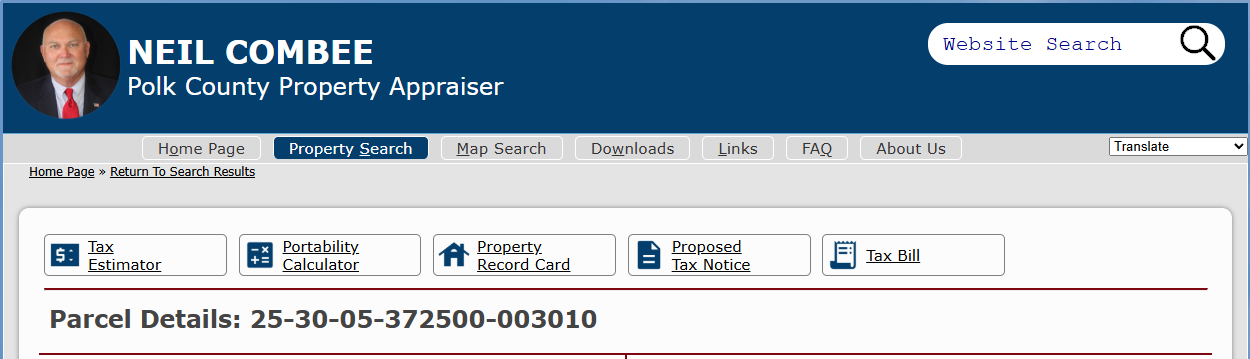 Website parcel details page