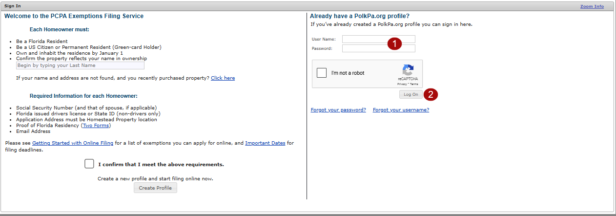 Website login page