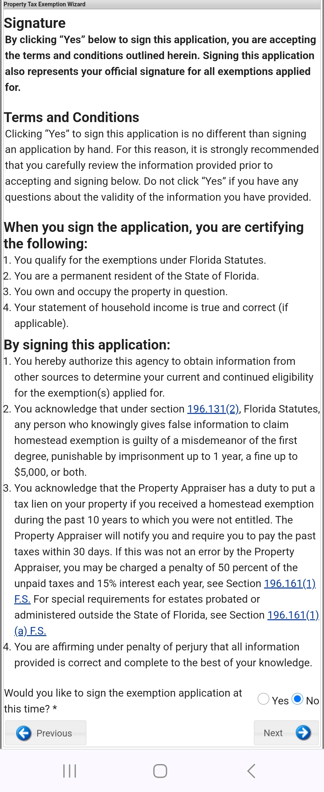 mobile version of the website signature page